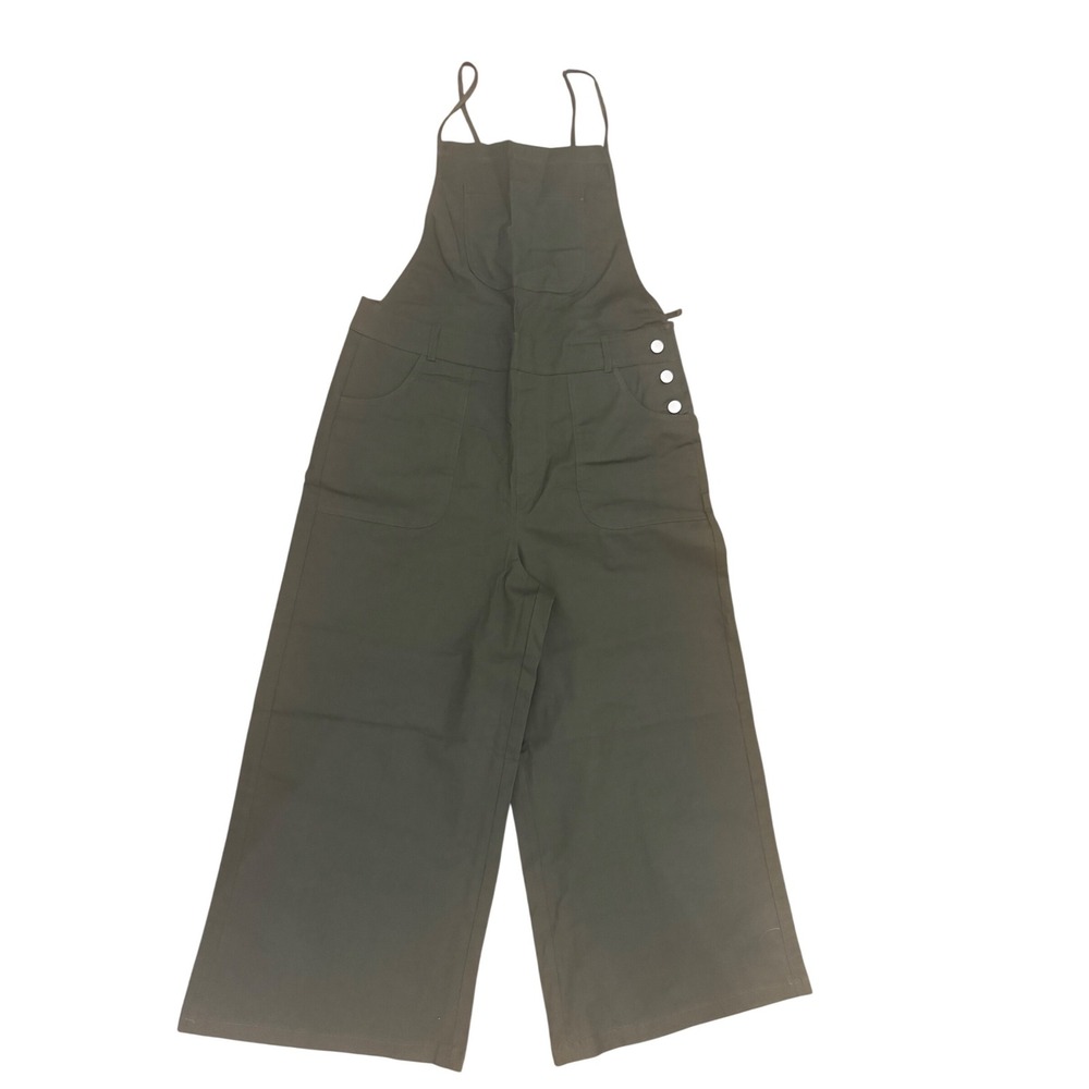 Zenana Olive Green‎ Wide Leg Crop Overalls Jumpsuit Women's Size Medium - Picture 2 of 6